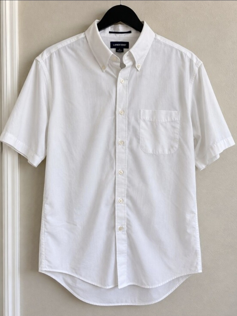 Lands’ End Men’s 15½ White No Iron Pinpoint Oxford Short Sleeve Shirt